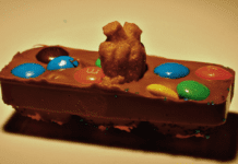 The Easy Chef Chocolate Bar Maker Homemade chocolate bar with golden grahams teddy legs sticky out of the top