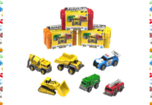 Big Fun Now Comes in Tonka Tiny Packages Six tiny Tonka vehicles in front of three Tiny Tonka Boxes