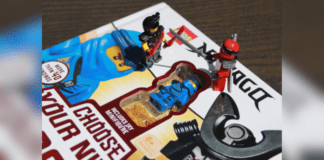 Choose Your Own Ninjago Mission With DK Canada & LEGO Three LEGO Ninjago figures stand on the cover of a LEGO Ninjago book